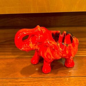 Vintage Mid-century Modern Ceramic Drip-Glaze Elephant Ashtray
